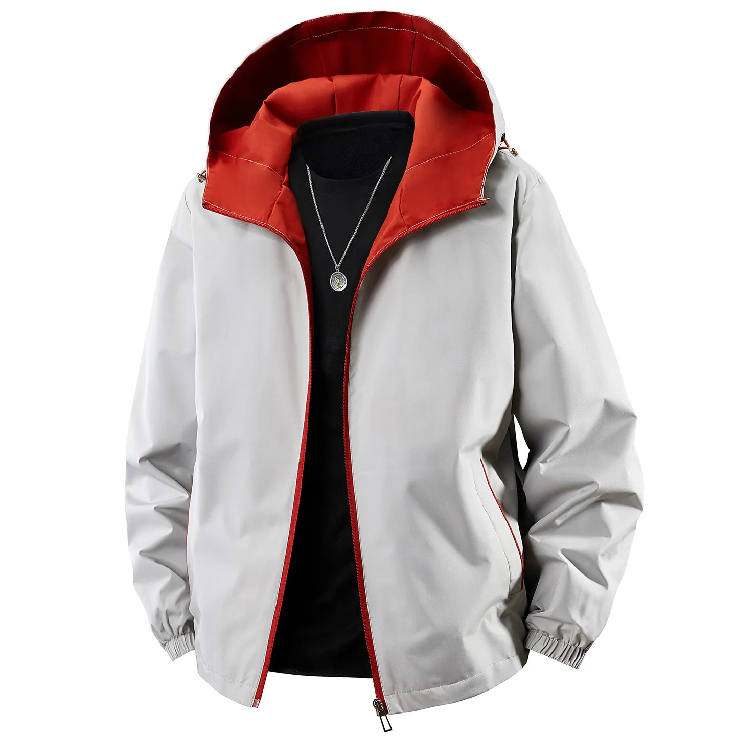 Men's Outdoor Hooded Jacket Windbreaker Casual Long Sleeve Zipper Simple Contrast Color Spring New Arrival Polyester Nylon Co...