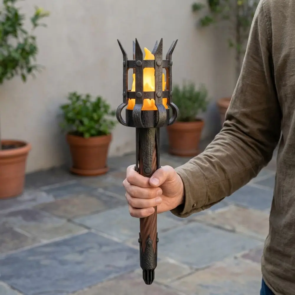 Vintage Medieval Torch Wall Lamp Dual Torch 3D Print Fake Torch Wall Sconce Hand-Held Table-Base Retro Wall Craft Lamp