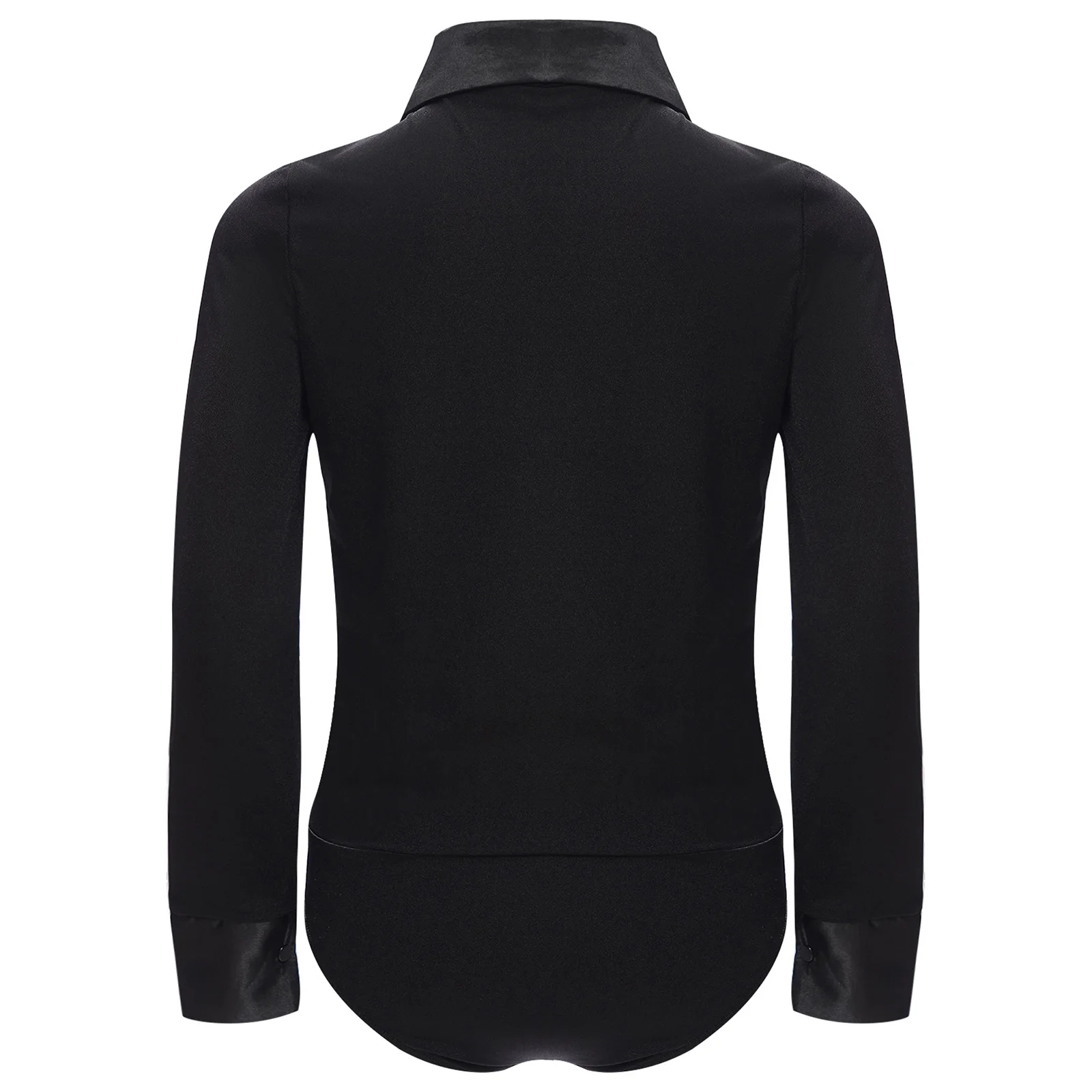 Kids Boys Latin Dance Outfit Turn-Down Collar Long Sleeve Leotard with Bow Tie for Salsa Performance Competition Examination