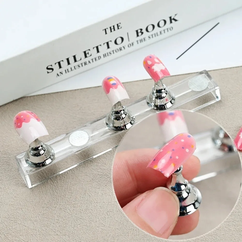 5Pcs Multi-color Magnetic Nail Art Holder Crystal Base DIY False Nail Tip Practice Stand Reusable False Nail Display Shelves