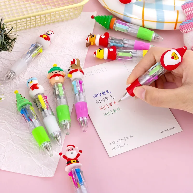 5Pcs/Lot Cute Snowmen Elk Santa Claus Mini 4Color Ballpoint Pens Christmas Multicolor Ball Point Pen Kids School Stationery Gift