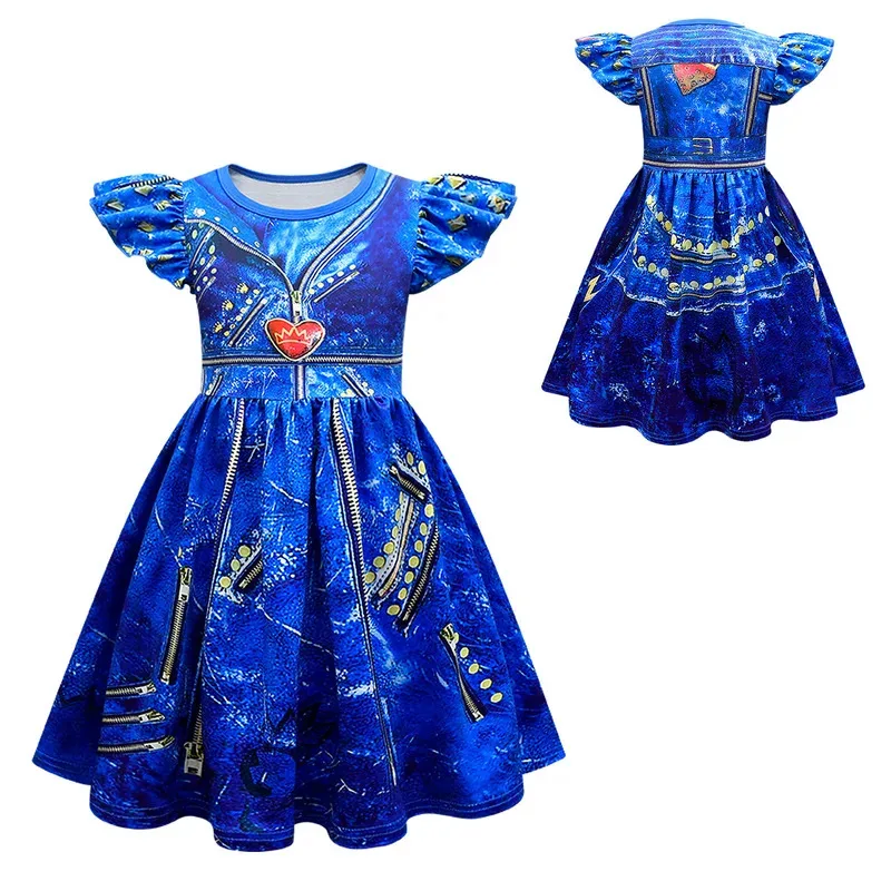 111 www Cartoon Descendantsed Baby Girls Dresses Kids Mal Evie Clothes Cosplay Costume Children Fly Sleeve Casual Dress Summer O