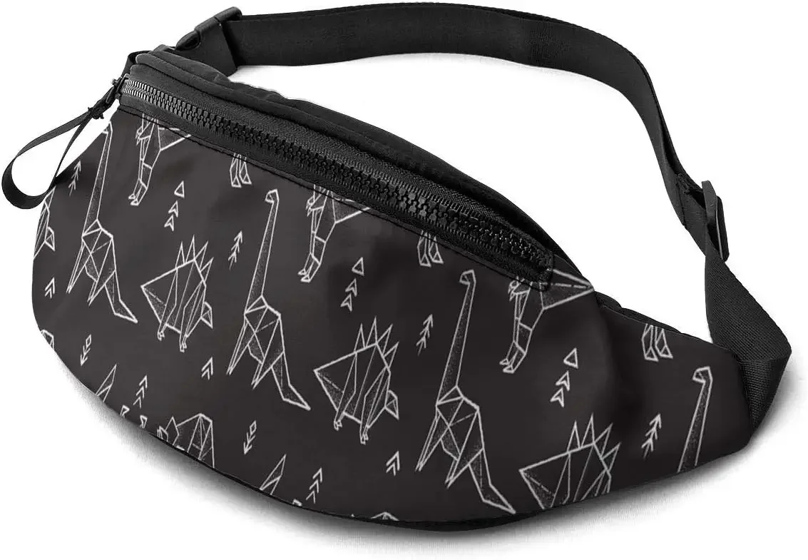 

Fanny Pack, Cartoon Dinosaurs Black Waist Bag with Headphone Hole Belt Bag Adjustable Sling Pocket Fashion Hip Bum Bag