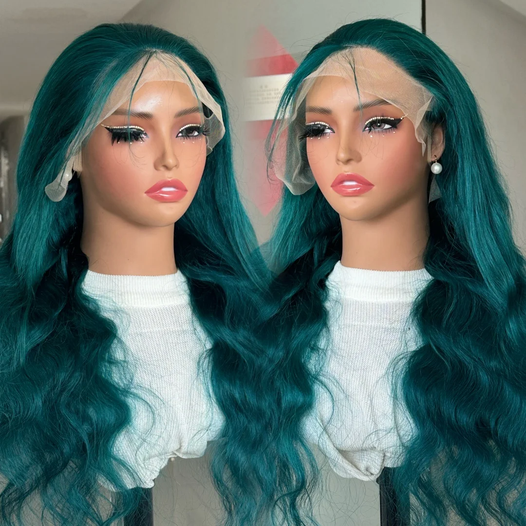 Transparent 13x4 Lace Frontal Body Wave Human Hair Wigs Colored Cyan Green 13x6 Lace Front Wig Brazilian Pre Plucked for Women image 4
