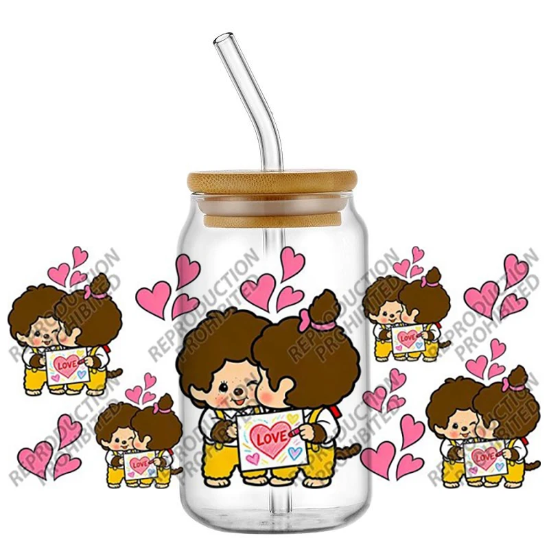 Cartoon plush doll design Transfer Sticker Cute Cartoon UV DTF Cup Wrap for 16oz Libbey Decal Custom Mug Waterproof Sticker