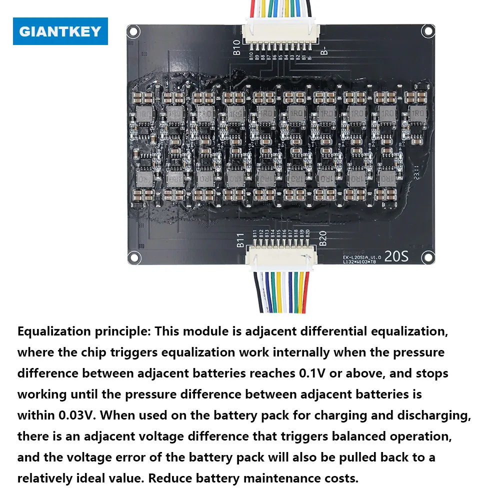 GIANTKEY Kondensator Balancer BMS Li-Ion Lifepo4 BMS 2S 4S 6S 7S 8S 10S 12S 13S 16S 20S 24S 12V 24V 36V 48V 72V mit Balance 1A