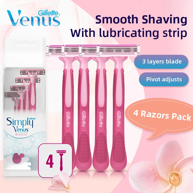 Gillette Simply Venus Basic Razors Smoother Shaving Hair Removal for Women 4 Pcs Pack