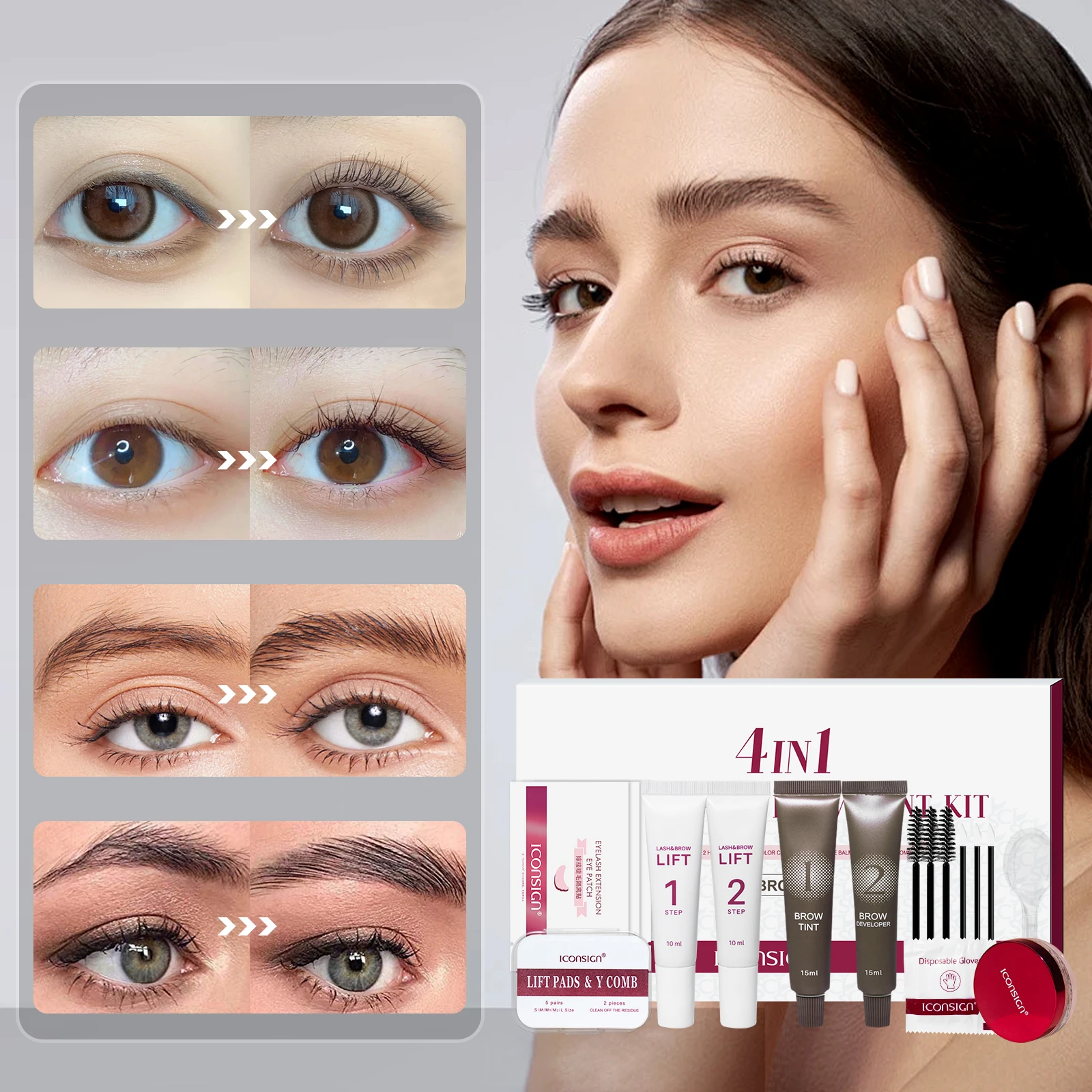 Kit de teinte et de levage rapide pour cils, Gel dissolvant de colle pour cils, Kit professionnel rapide pour permanente de cils 3 en 1, ensemble de teinte pour sourcils