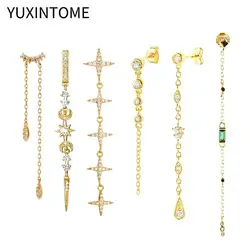 925 Sterling Silver Needle Long Chain Stud Earrings For Women Exquisite Zircon Geometric Tassel Pendant Earrings Luxury Jewelry