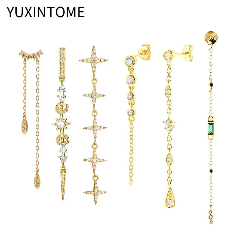 925 Sterling Silver Needle Long Chain Stud Earrings For Women Exquisite Zircon Geometric Tassel Pendant Earrings Luxury Jewelry