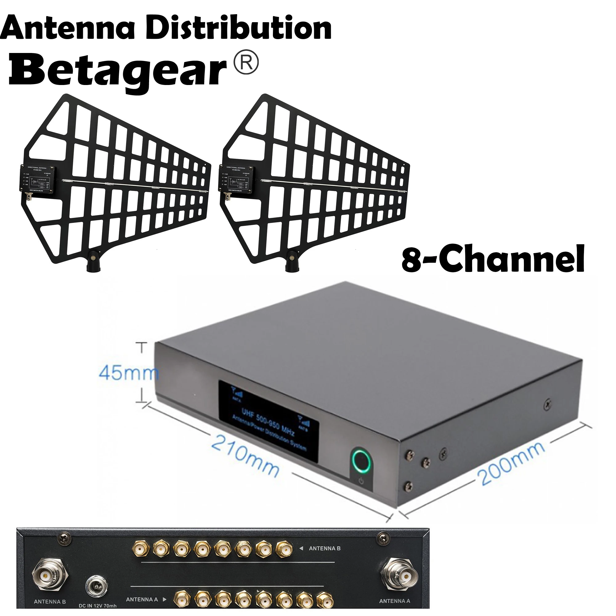 

Betagear Antena Distribution System ANT8 8 Channel RF Distributor 460-950Mhz Professional Wireless Microphone Antenna Amplifier