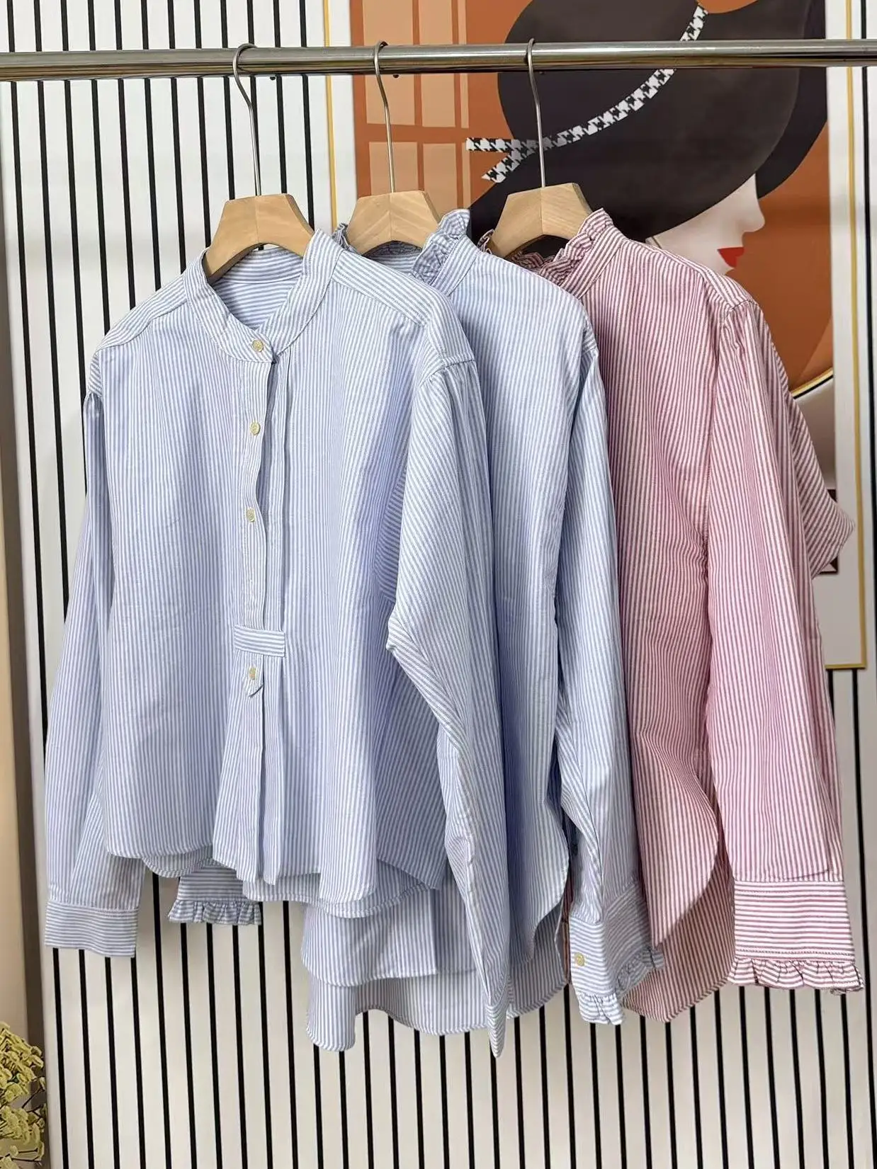 

Pure Cotton Striped Shirt Women's Loose Fit Button up Top Two Colors Commute Style Breathable Lightweight Long Sleeve Shirt
