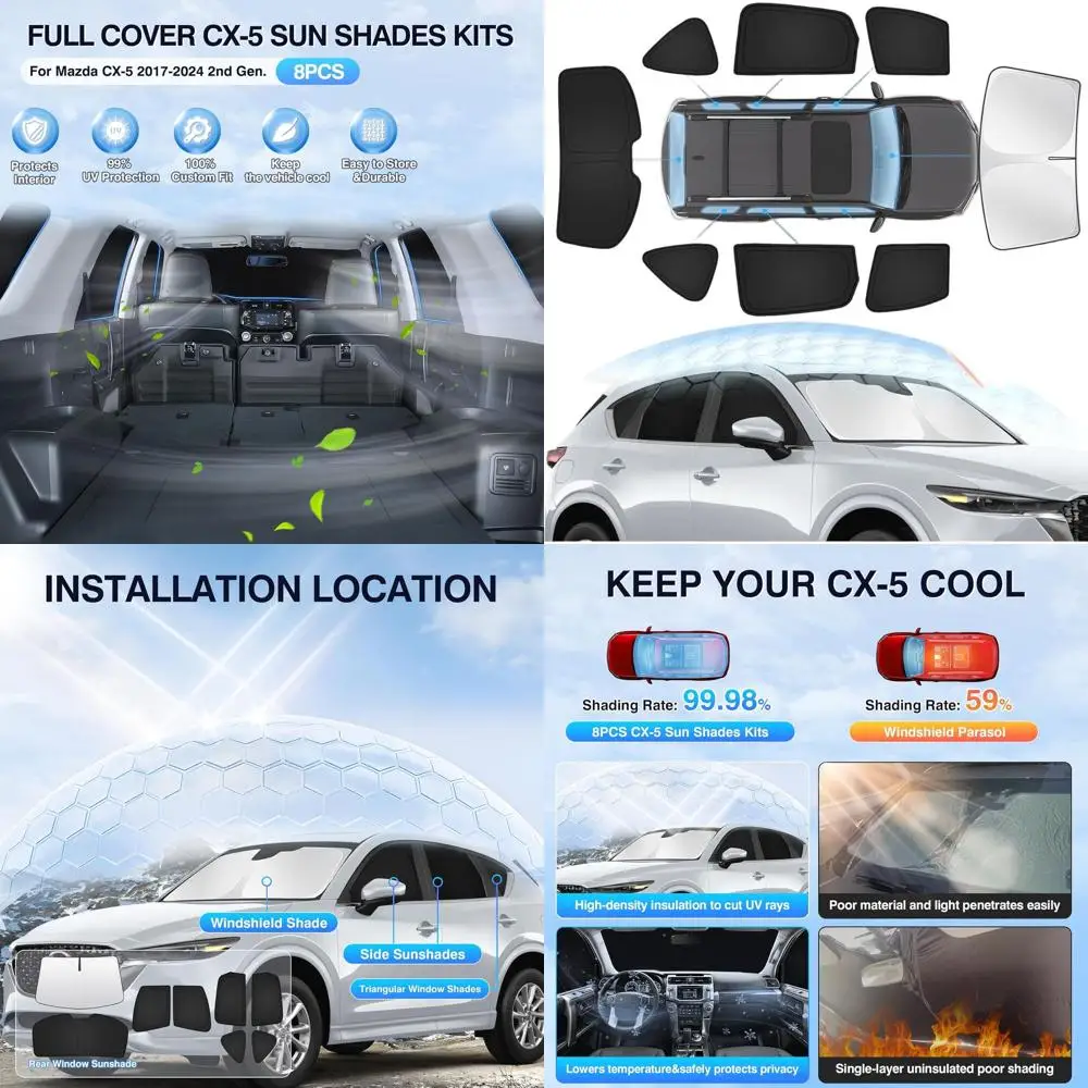 

CX-5 2017-2025 Foldable Rear & Side Window Sun Shades Kit, UV & Heat Blocker, Car Interior Accessory