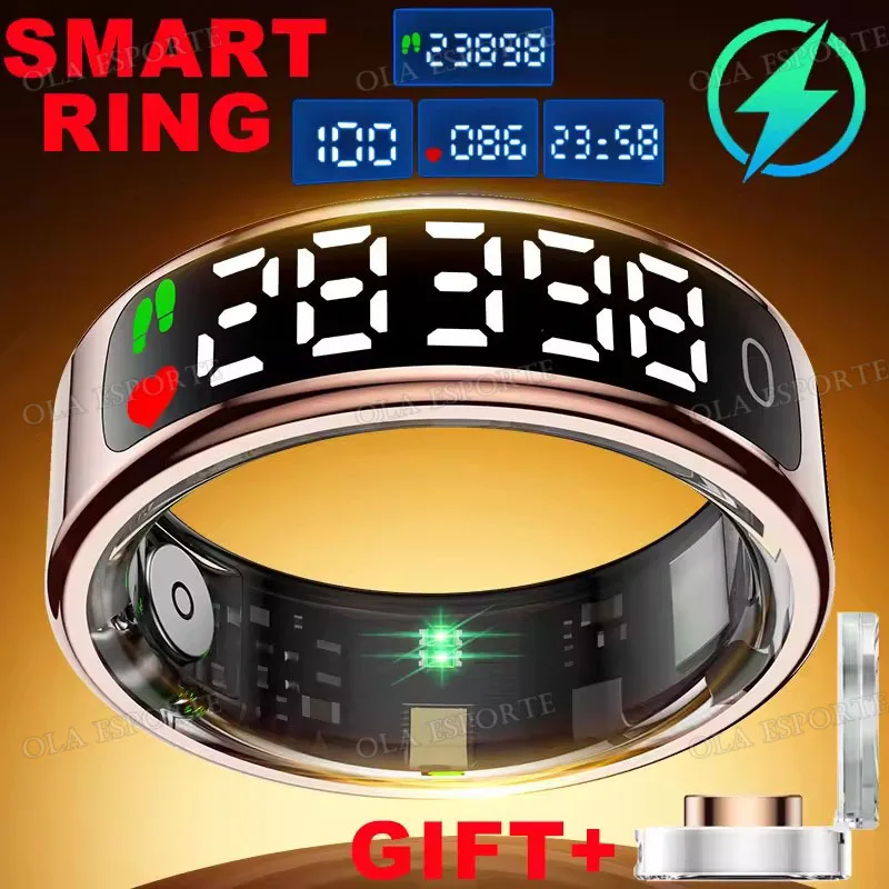 

New Smart Ring Men Women LED Display Screen Heart Rate Blood Oxygen Monitoring 5ATM Waterproof Multi Sports Modes Gift Pk SR08