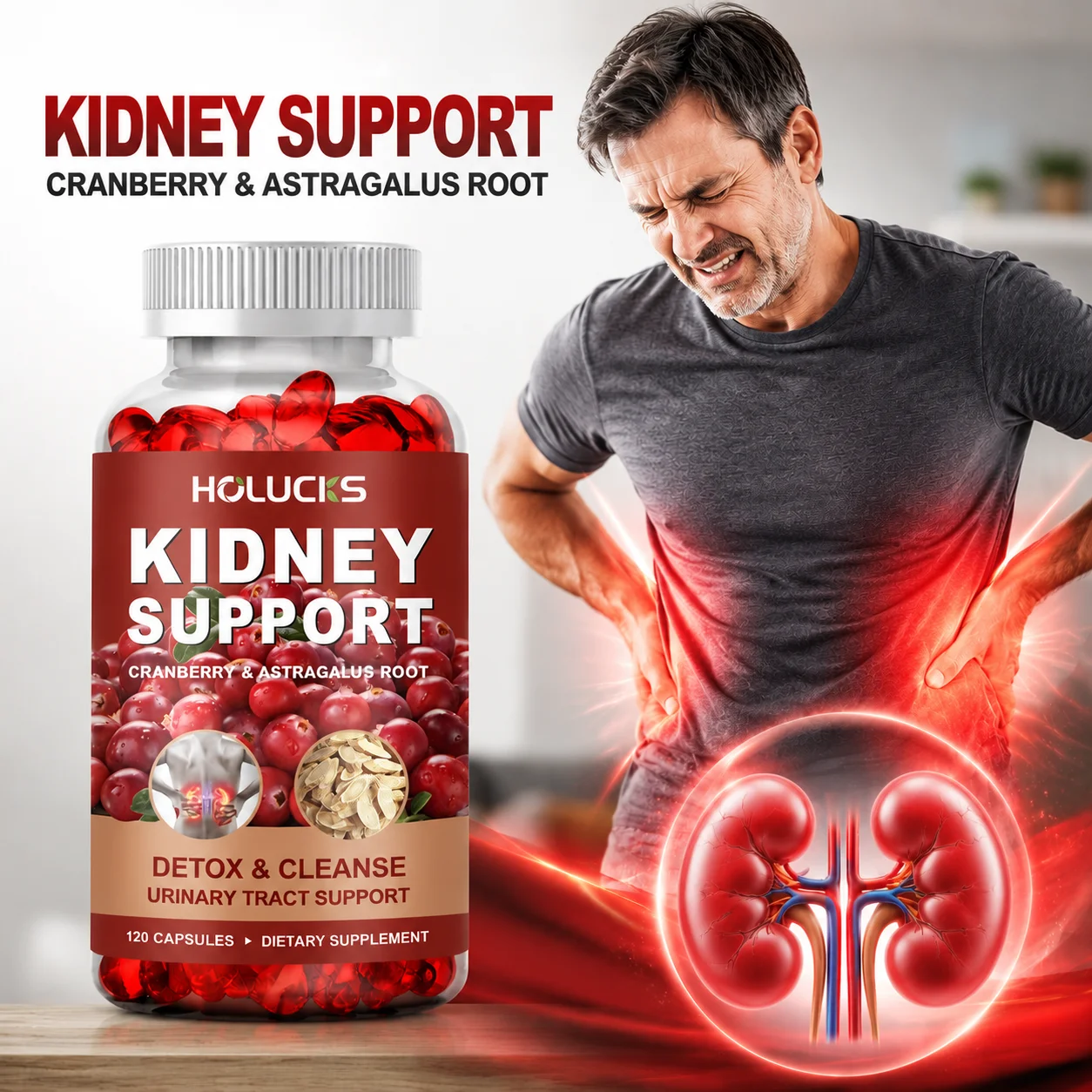 Kidney Cleanse Detox & Repair Supplement, with Astragalus Root, Cranberry, Support Urinary Tract & Immune Health, Daily Energy