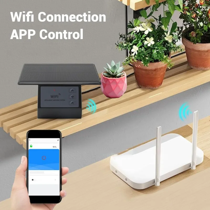 Solar Powered Drip Irrigation Kit Automatic Plant Watering System APP Control Indoor Outdoor Garden