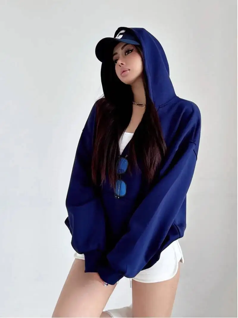 

American Style Hooded V-neck Sweatshirt For Women, 2025 Autumn Winter Lazy Spicy Girl Long Sleeved Casual Hoodie Casual R8ME