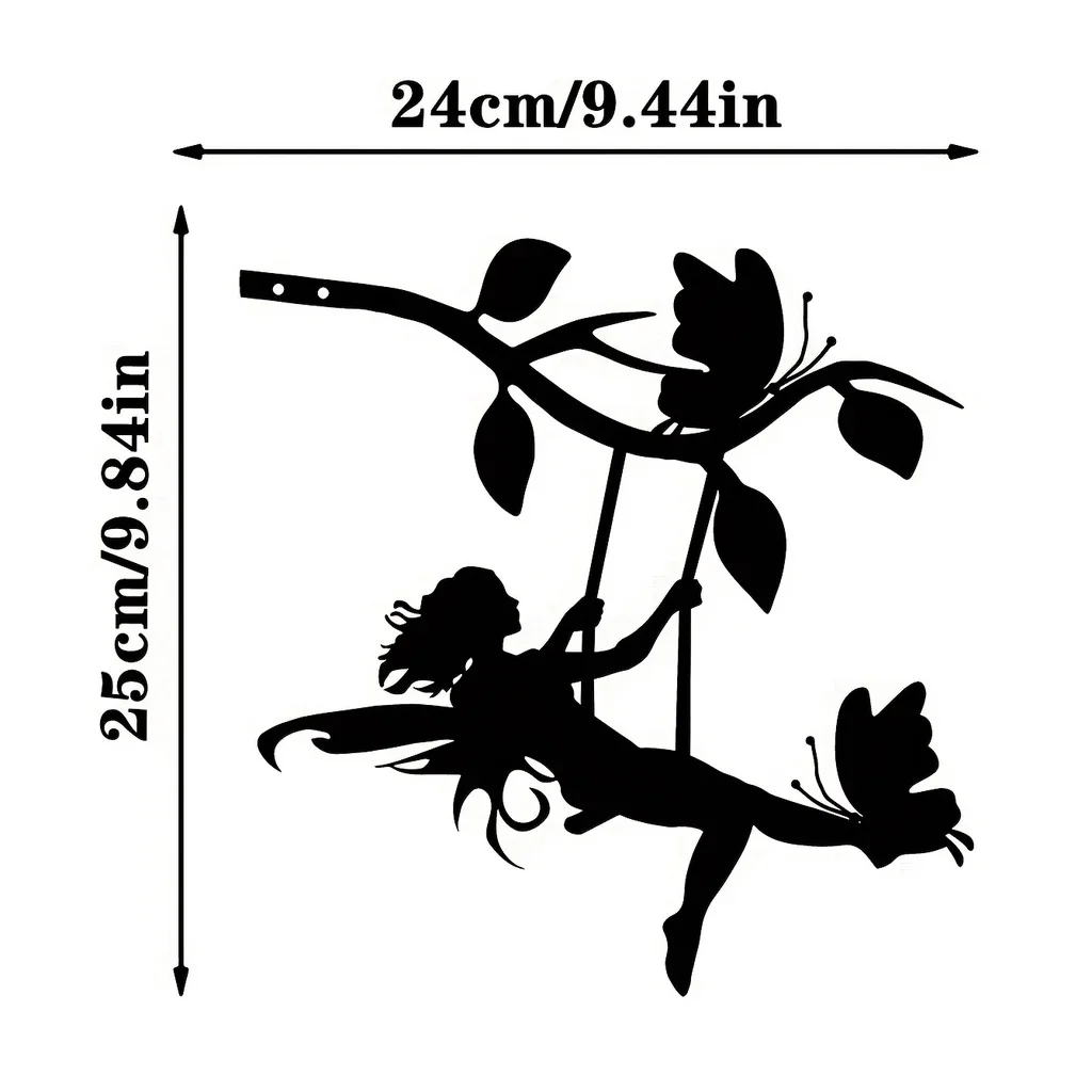 1szt Swing Elf On Branch Steel Silhouette Metal Wall Art Home Garden Yard Patio Statue Stake Decoration or Garden Party Decor