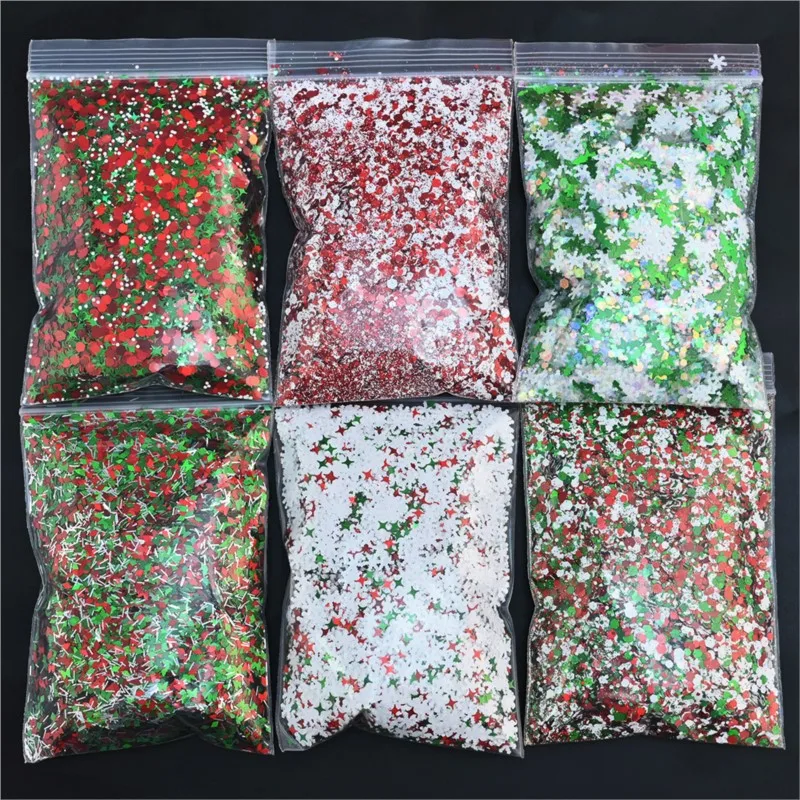 

50g/Bag Christmas Nail Glitter 3D Snowflake Mixed Sequins Nail Art Glitter Flake 6 Styles Shiny Paillettes Xmas Flakes Sequins