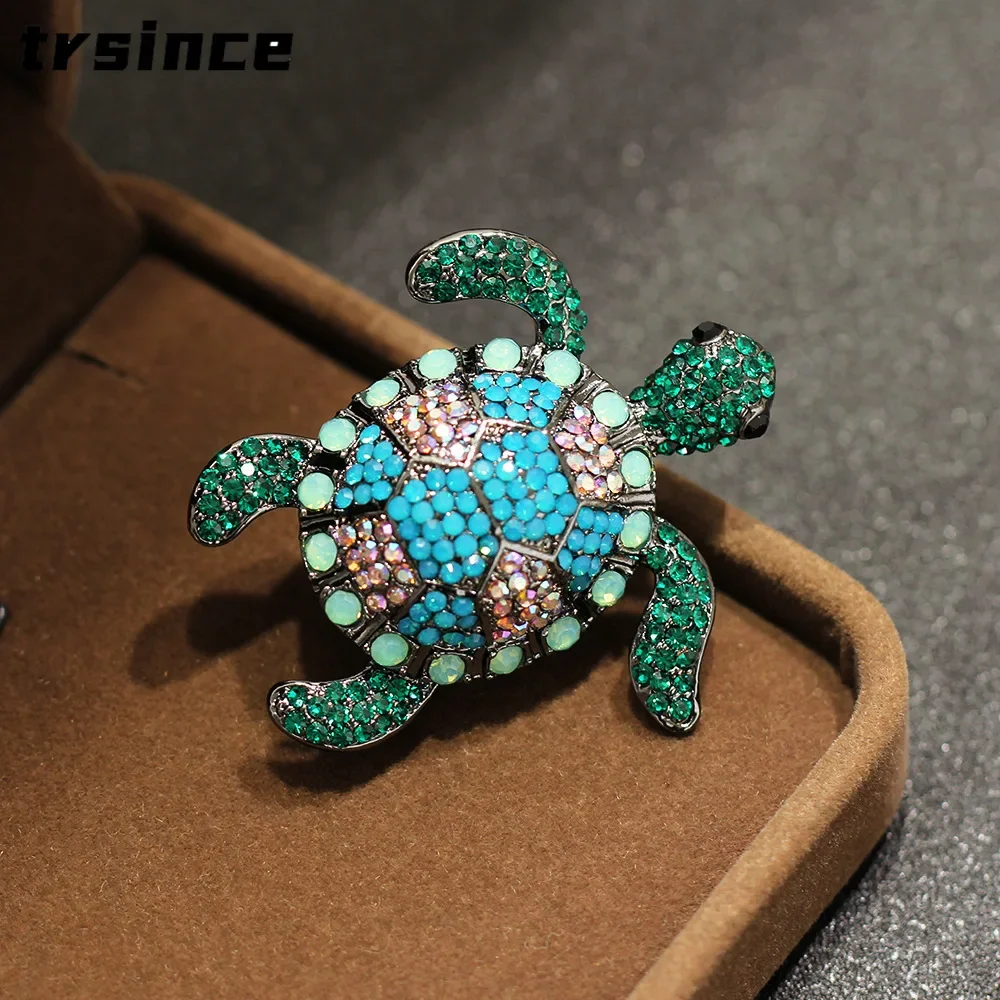 Rhinestone Turtle Brooches for Women Unisex Enamel Sea Life Pins Banquet Party Backpack Gifts Jewelry Accessories Badges