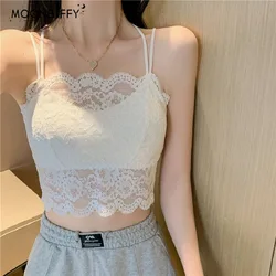 Camis Women Lace Crop Tops Summer Slim Solid Sexy Bottom Shirt Female Chic Korean Style Y2k Tops Beauty Back Tanks Camisole