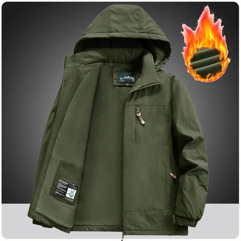 Plus Size 7XL 8XL Winter Waterproof Windproof Coats Fleece Thickened Jacket Men's Outdoor Removable Hood Loose Casual Outerwear