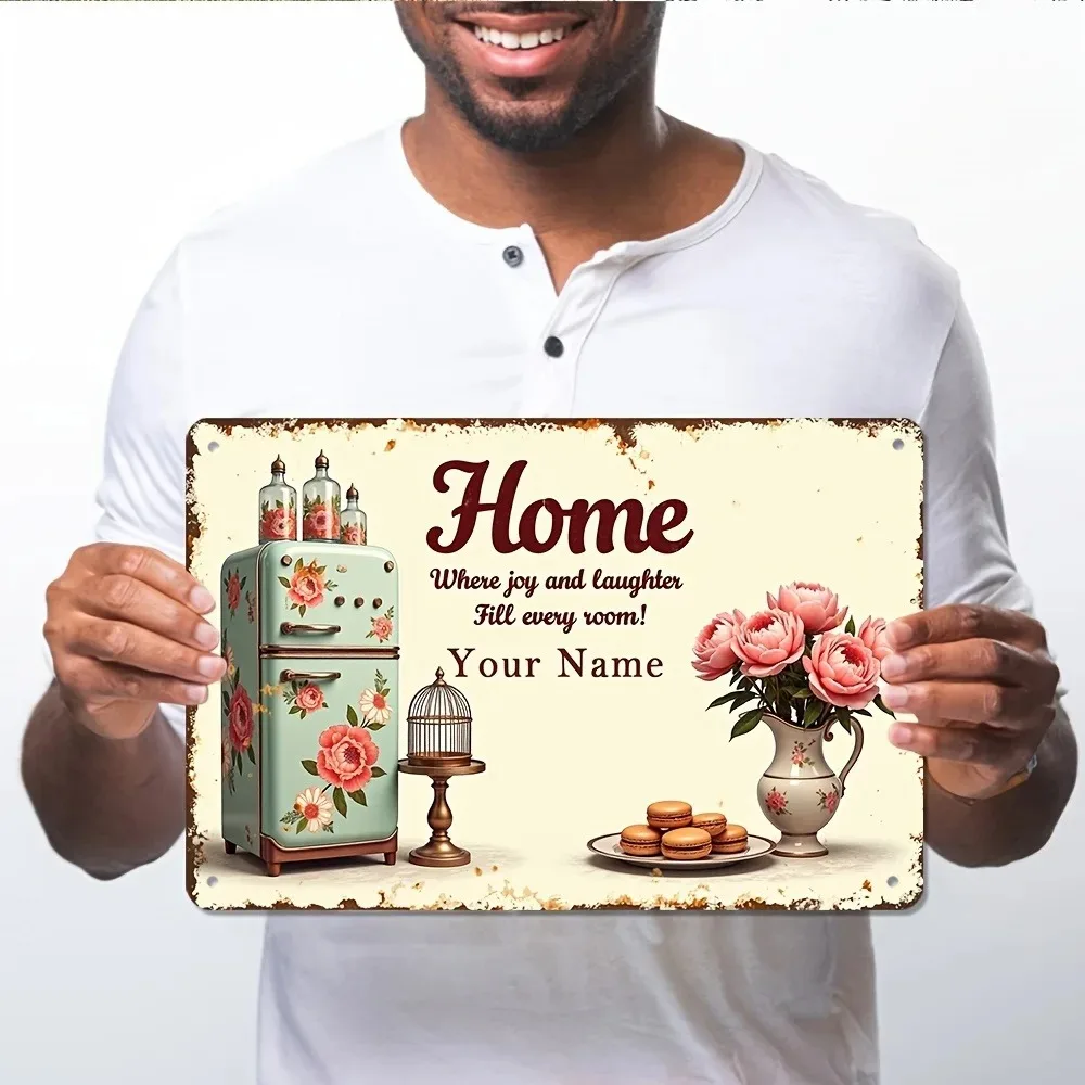 CIFbuy Vintage Floral Peony Kitchen Metal Plaque,Custom Name Home Refrigerator Wall Ornament (Only For Decoration)