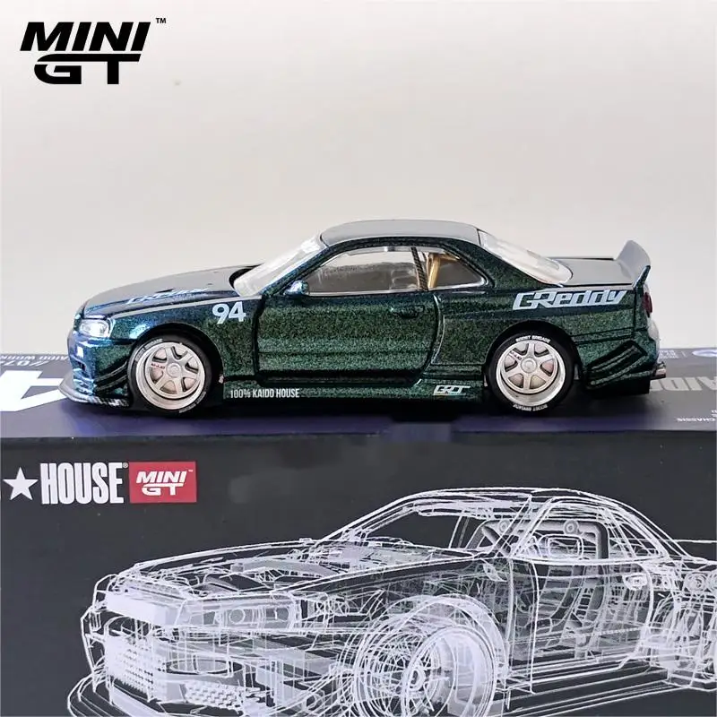 KAIDO HOUSE MINI GT #74  open cover 1:64   Nissan R34 Skyline GT-R Die-cast alloy car model