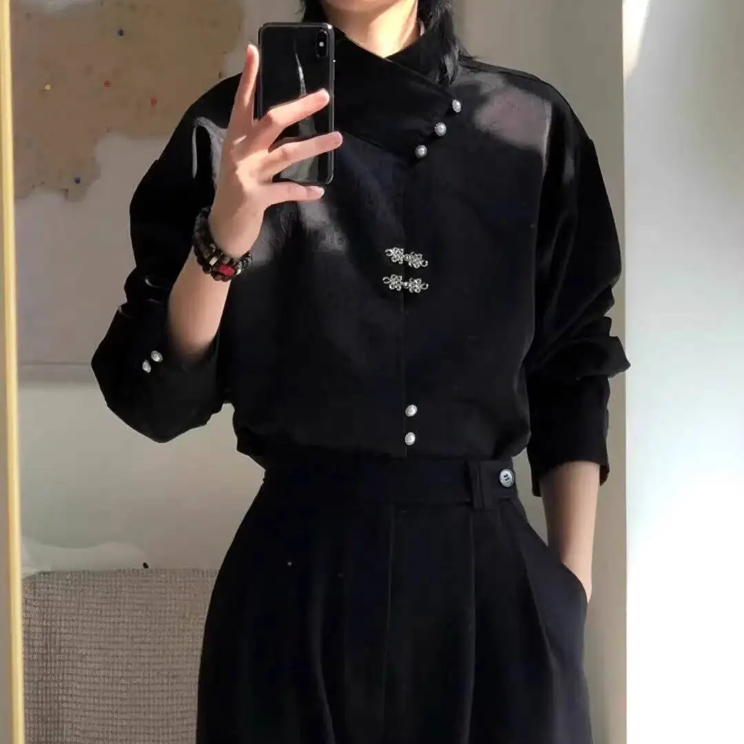 

Новая атласная куртка-рубашка в китайском стиле с нерегулярными пуговицами и воротником-стойкой, мужская модная элитная мужская одежда Тан с длинным рукавом