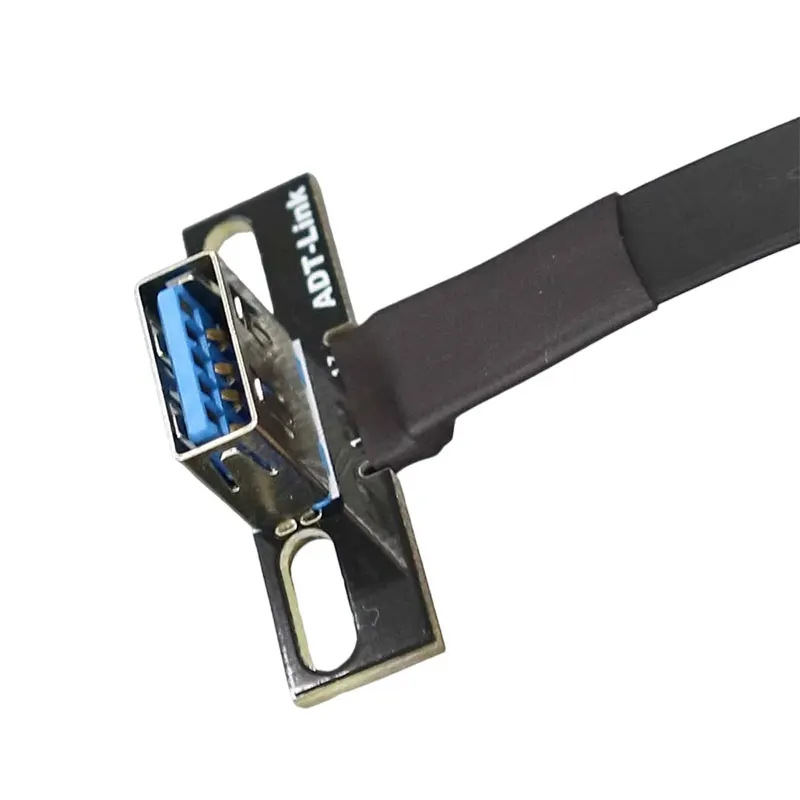 ADT-Link USB 3.0 Double Type A to Type E Flat Extension Cable Blue Interface 19P/20P Front Rear Corner with Screw Holes Adapter