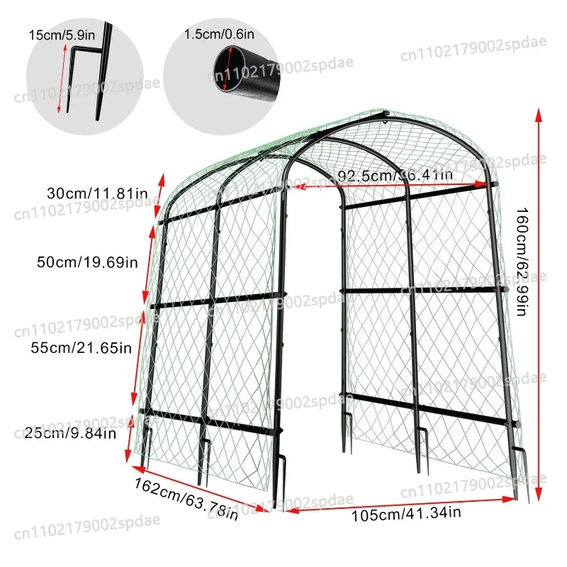 U Shaped Metal Plant Trellis with Nylon Net Ground Spikes Garden Climbing Vegetable Support Frame