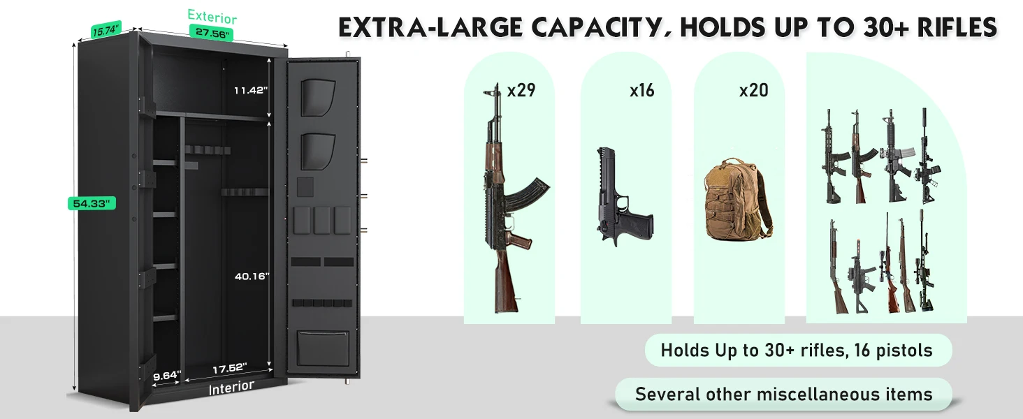 30-40 Large Gun Safe for Rifles and Pistols, Unassembled Digital Gun Safe, Rifle Safe with LCD Keypad and Adjustable Shlef