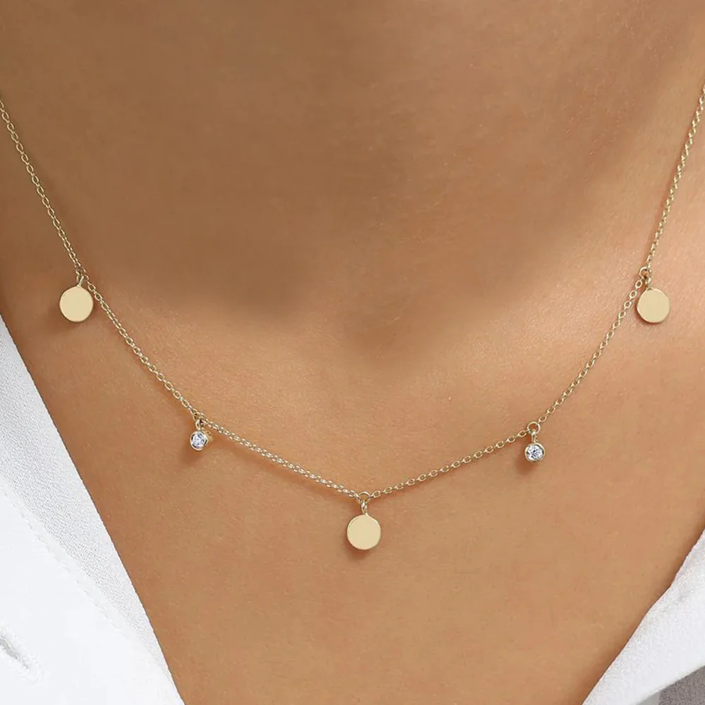 Aide 925 Sterling Silver Small Sequin With Zircon Pendant Necklace For Women High Quality K Gold Collar Elegant Jewelry Gift