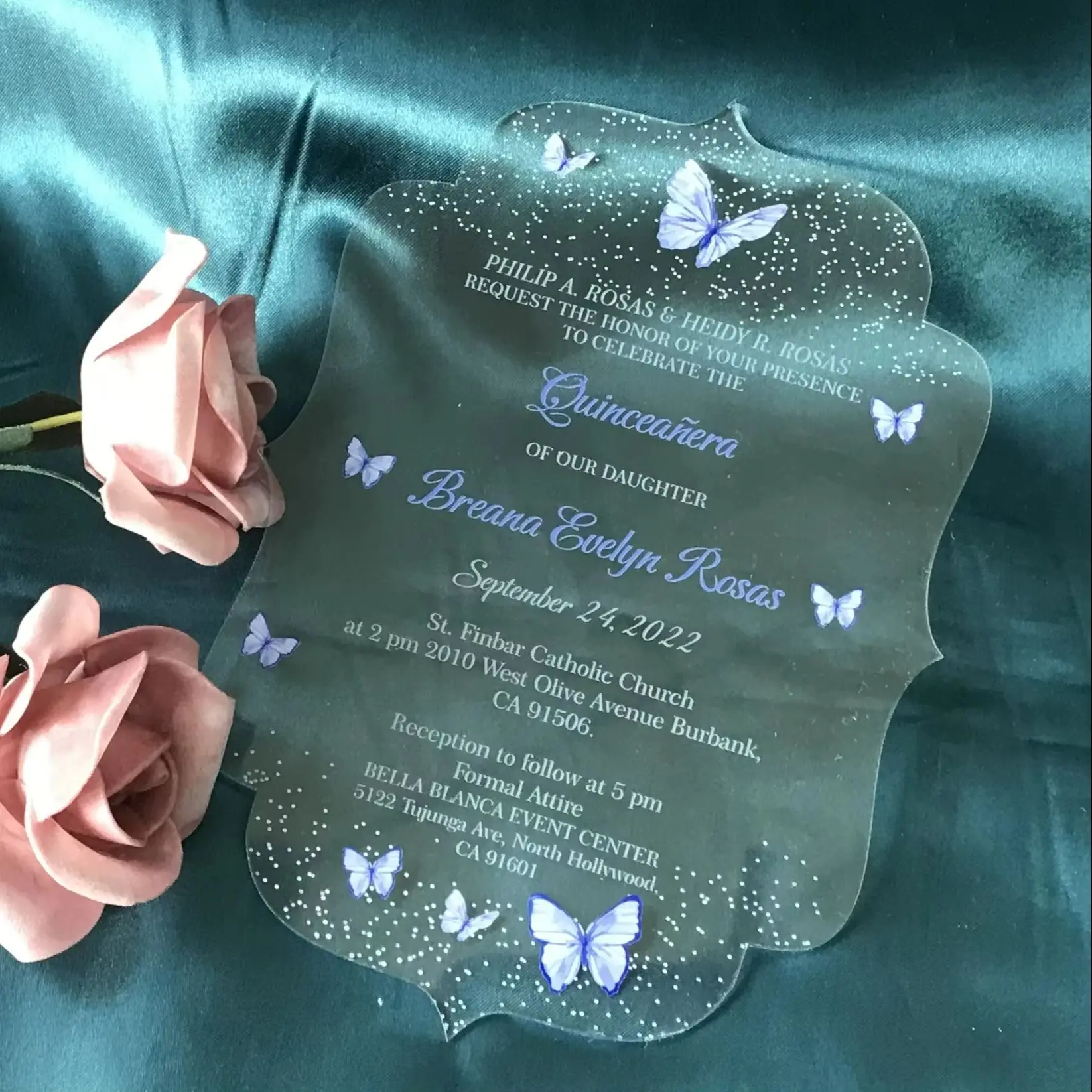 Custom Acrylic Birthday Invitation, Lavender Quinceanera, Sweet Butterfly Invitation,Transparent, Liliac Color, 10Pcs