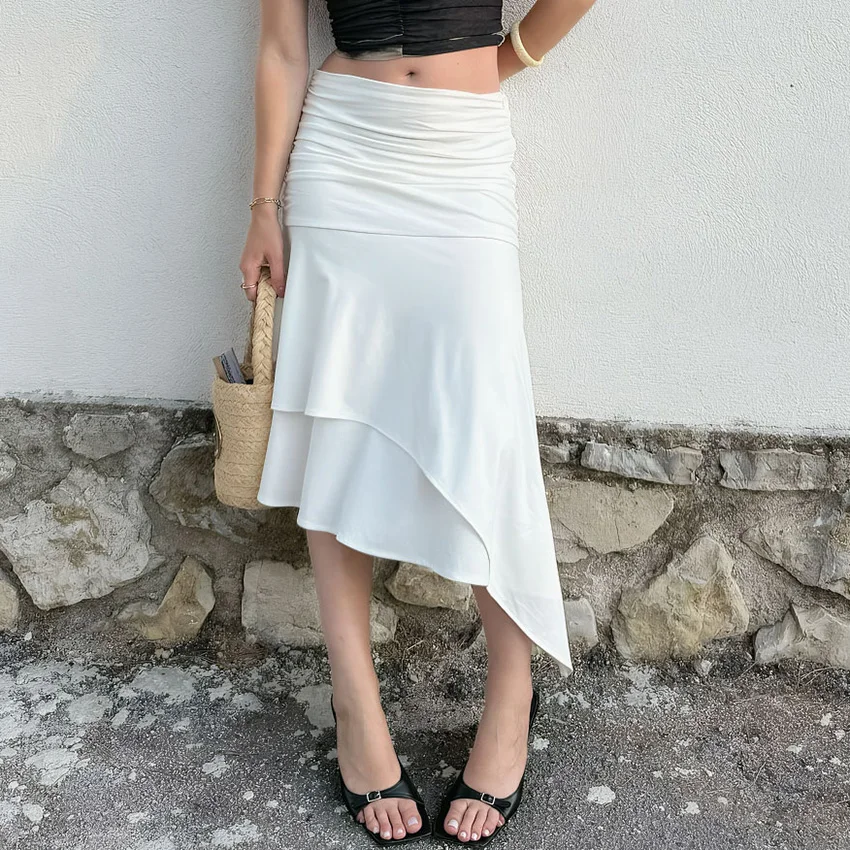 

Linad Street Chic вязаные асимметричные юбки женские элегантные многоярусные длинные юбки женские повседневные тонкие юбки до середины икры женские 2025