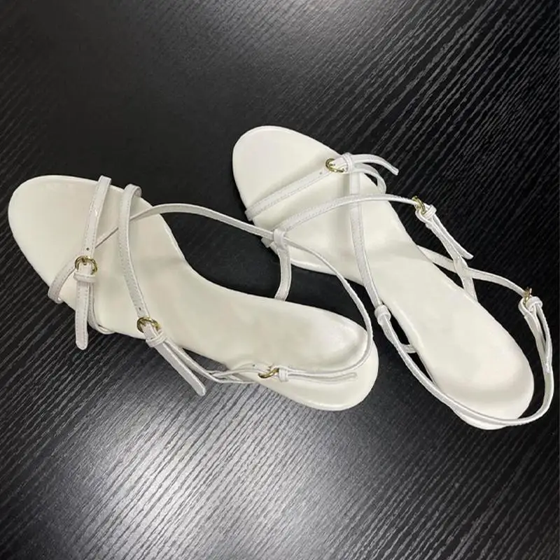 2025 Spring/Summer New Retro High Heel Strap One Button Open Toed Sandals for Women