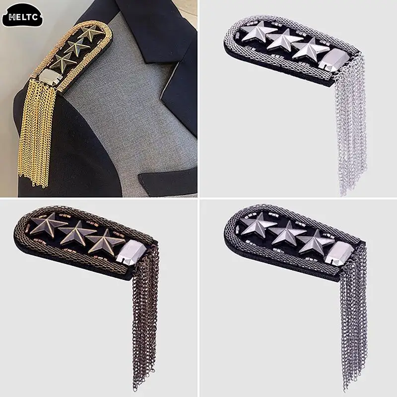 1pcs Epaulettes Vintage Five Star Tassel Chain Shoulder Board Badges Beads Fabric Epaulet Epaulette Military Pin On Brooch Medal