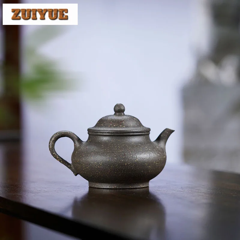 160ml Yixing Purple Clay Teapots Handmade Pan Pot Raw Ore Coarse Sand Steel Grey Section Mud Kettle With Filter Zisha Tea Set