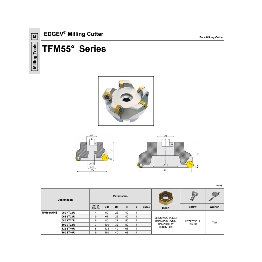 EDGEV TFM55 Milling Cutter Head,For HNMX 050410 HNMX05 HNMX0504 HNMX050410-MM Teagutec Insert Tool Holder,Face Mill Disc