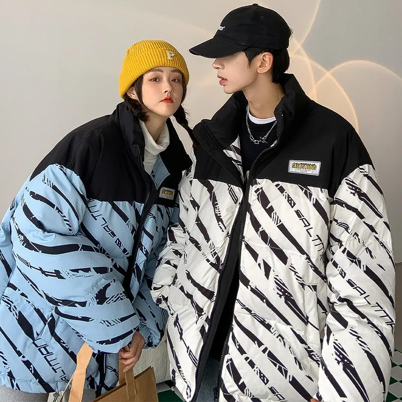 

Парные утепленные свободные хлопковые куртки для женщин: зимнее теплое пальто с воротником-стойкой, модный повседневный стиль