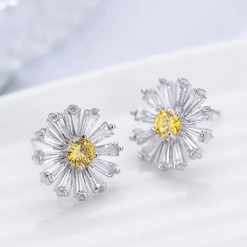 Huitan Little Daisy Stud Earrings for Women Bright Yellow Color Flower Earrings Ear Piercing Dainty Accessories Jewelry