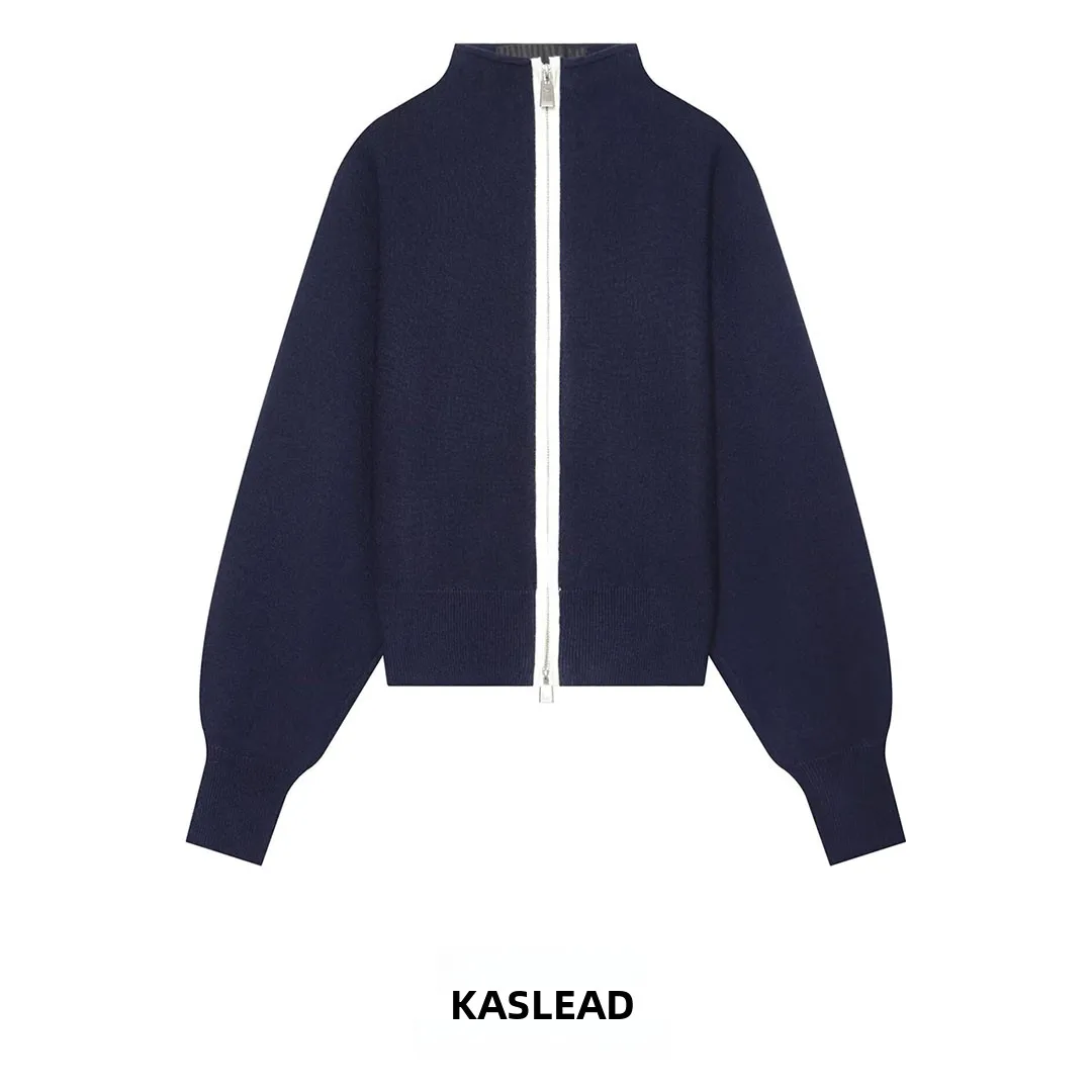 KASLEAD New Women's Knitted Zipper Jacket Versatile Design Windproof Long Sleeve Polyester Fiber Casual Fashion Autumn Coat