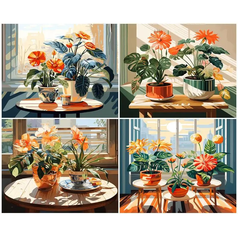 

CHENISTORY Oil Painting By Number Flower In Vase Wall Art DIY Frame Pictures By Number Acrylic Canvas Home Decoration 60x75cm