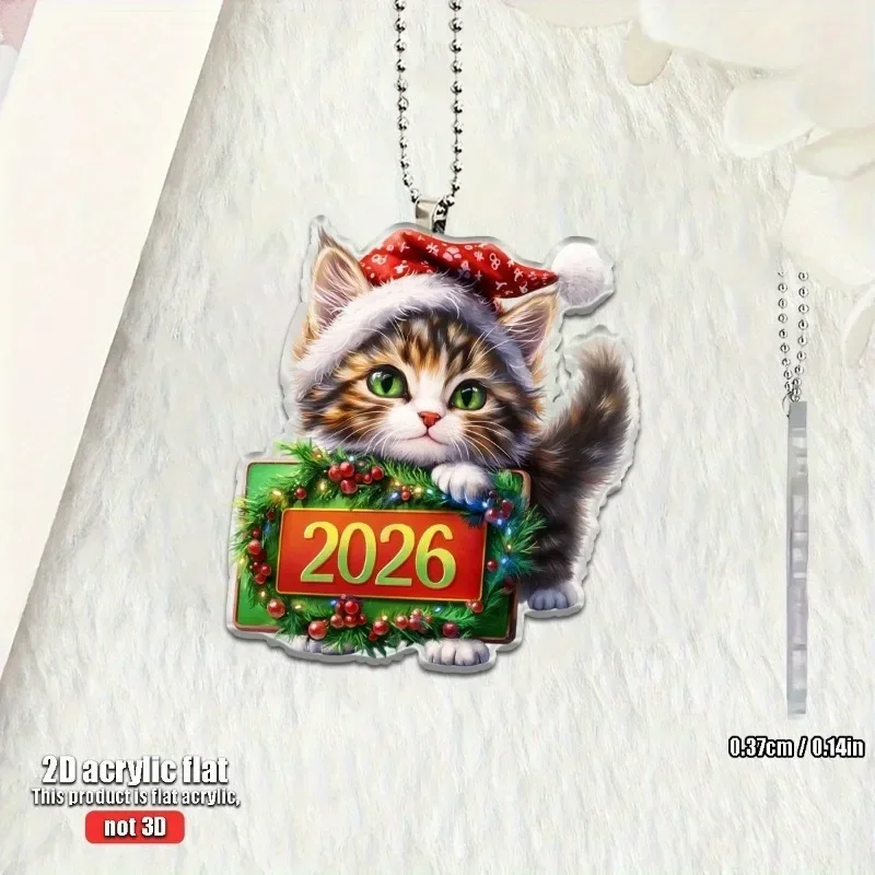 2026 Christmas Mark Cat Ornament 2D Acrylic Funny Cat Ornaments Christmas Tree Cat Hanging Decorations Home Party Xmas Decor