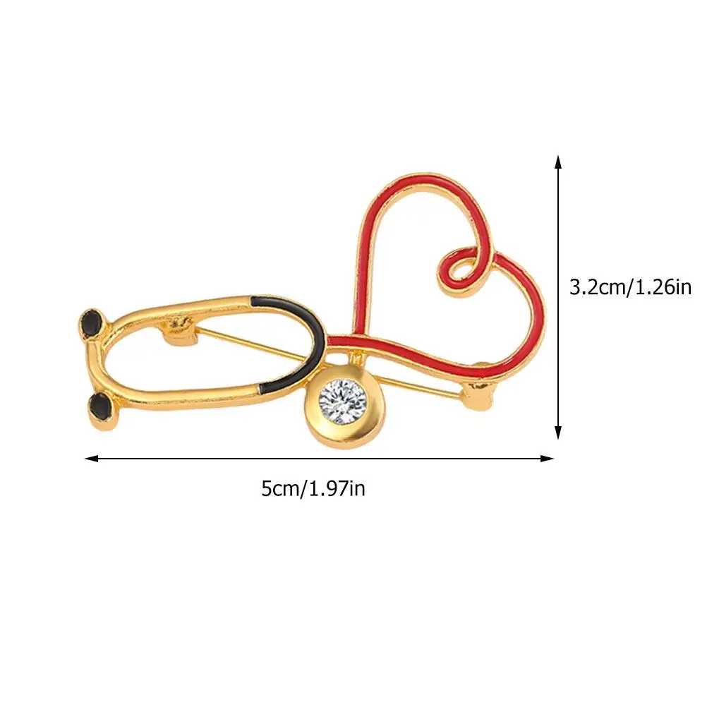 2 Pcs Stethoscope Brooch Heart Shape Decorative Doctor Nurse Graduate Gift Alloy Electroplated Pin Badge Unique Accessory For