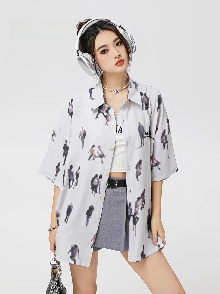 

MMOPTOP American Sle ort Sve irt Women's Casual Loose Outerwear Summer High Street Printed Character Top