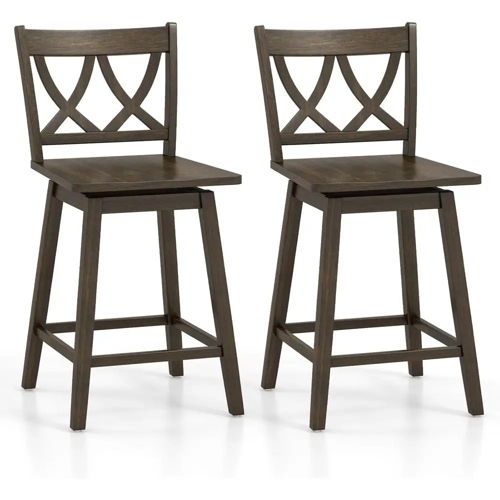 

Комплект из 2 поворотных деревянных барных стульев из каучукового дерева с подставкой для ног и эргономичной спинкой, идеально подходят для барной стойки, кухонного острова, R