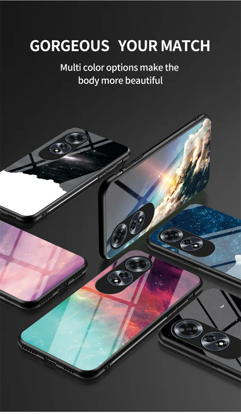 Oppo A60 CPH2631 Case Starry Grain Shockproof Tempered Glass Hard Back Cover Case for Oppo A60 OppoA60 CPH2631 Silicone Bumper