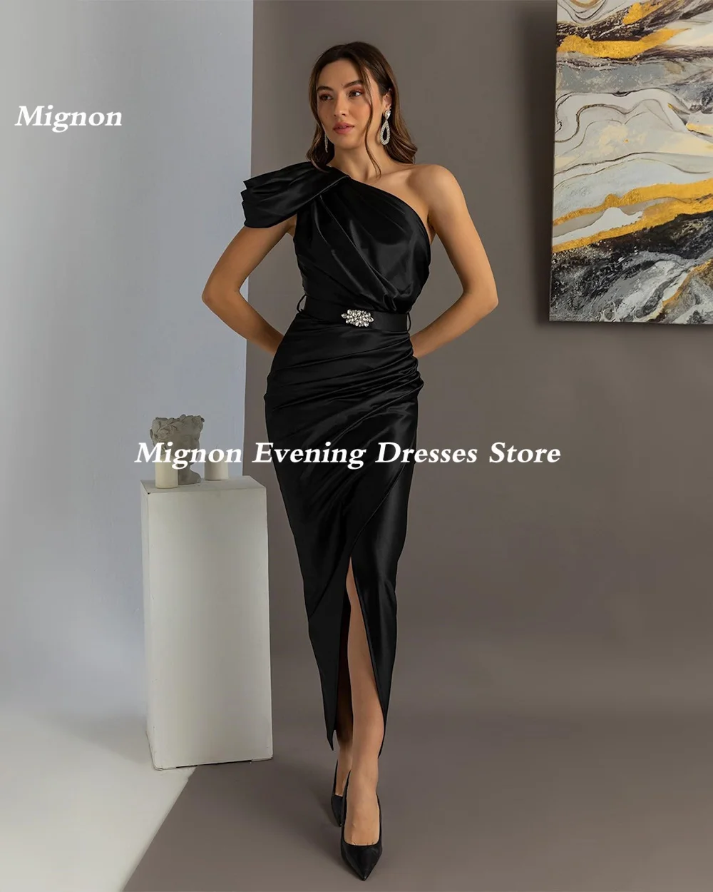 Mignon Satin Mermaid monospalla Ruffle Prom Gown Populer abito da sera elegante formale alla caviglia per le donne 2023