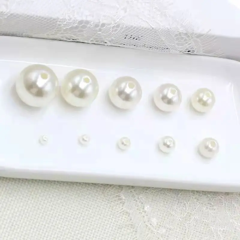 3mm-12mm  size  Pure White/Ivory Pearl wtraight holes round imitation plastic pearl beads for needlework & Jewelry Making